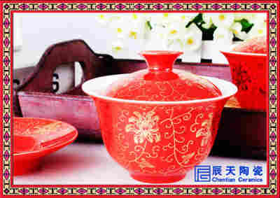 批发订做优质颜色釉陶瓷盖碗 高档礼品景德镇陶瓷盖碗