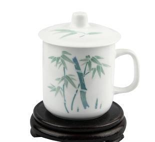 翠竹将军杯 釉下五彩手工礼品瓷，会议用茶杯的艺术与实用