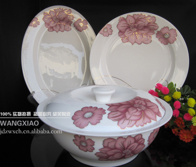 供应礼品瓷 景德镇陶瓷餐具 56头高档釉骨瓷异型餐具(双金线)